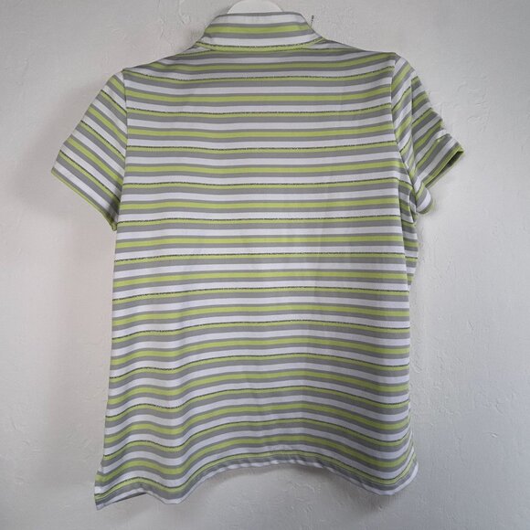 Zenergy Golf By Chico's Striped Short Sleeve 1/4 Zip Polo Shirt Top Size 2 Green - Picture 2 of 8